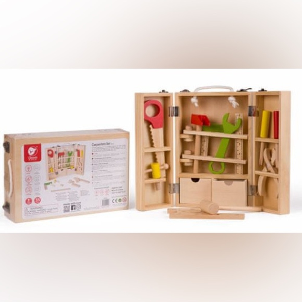 New Classic World Wooden Carpenters Tool Set (3643) w/Wooden Carrying Case 35pcs